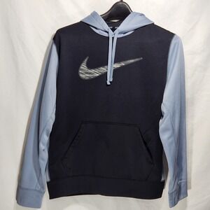 Nike‎ Mens Thermafit Hoodie Size Large Black / Gray Center Swoosh Sweatshirt